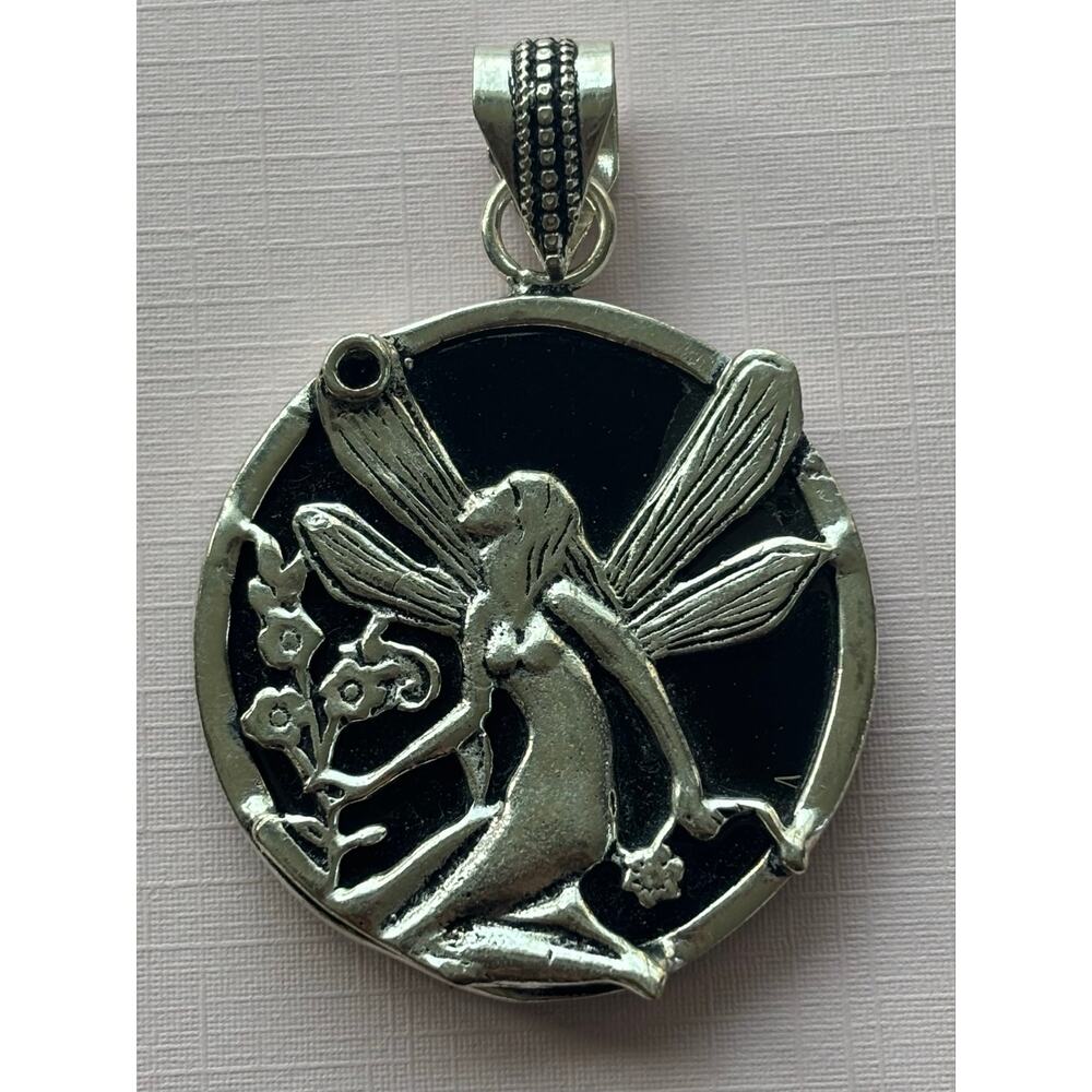 925 Sterling Black Onyx Fairy Pendant - Picture 2 of 4